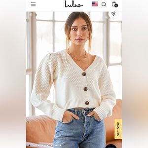 Lulu’s Off White Knit Cropped Cardigan Sweater